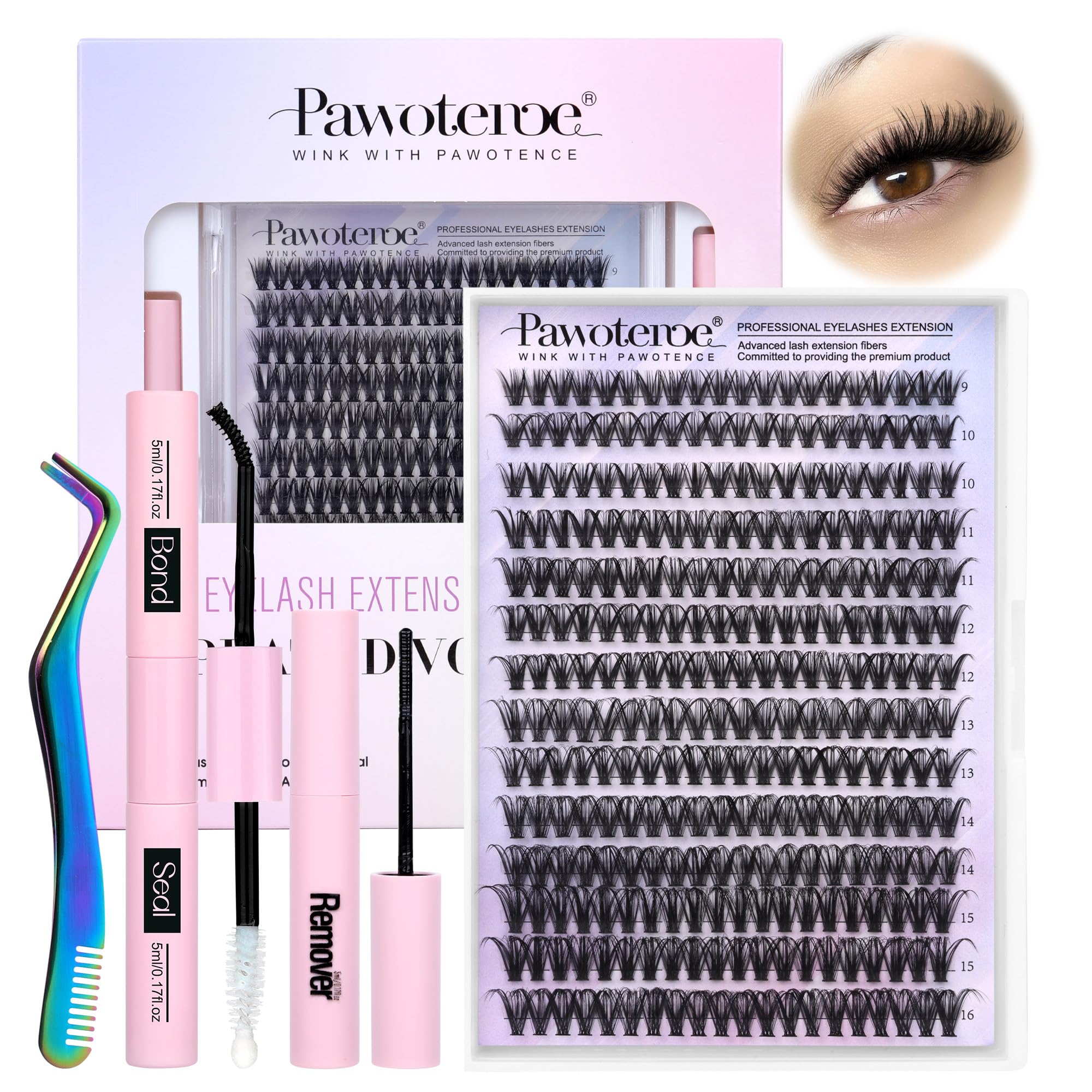 Pawotence lash extension kit main view showcases an all-in-one solution for at-home lash styling.