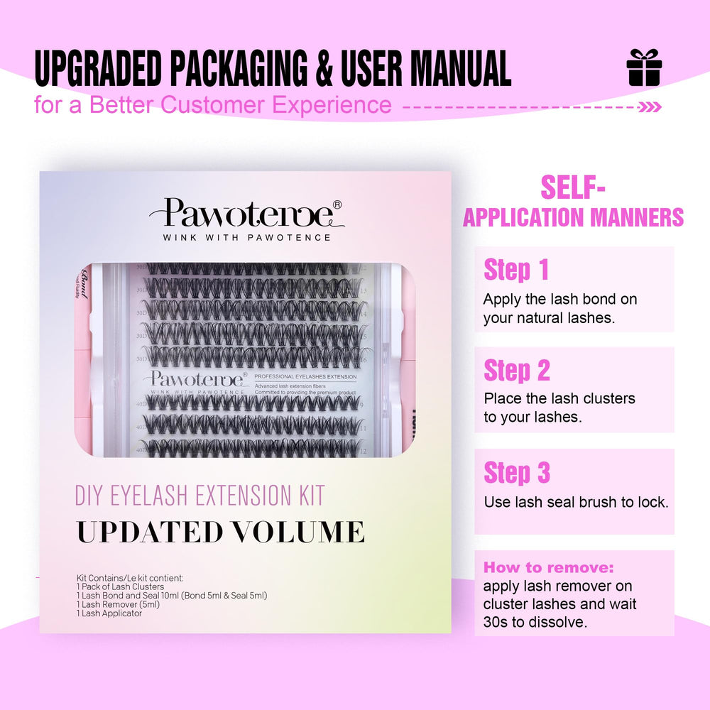 Pawotence lash-extension-kit packaging close-up illustrating complete all-in-one setup
