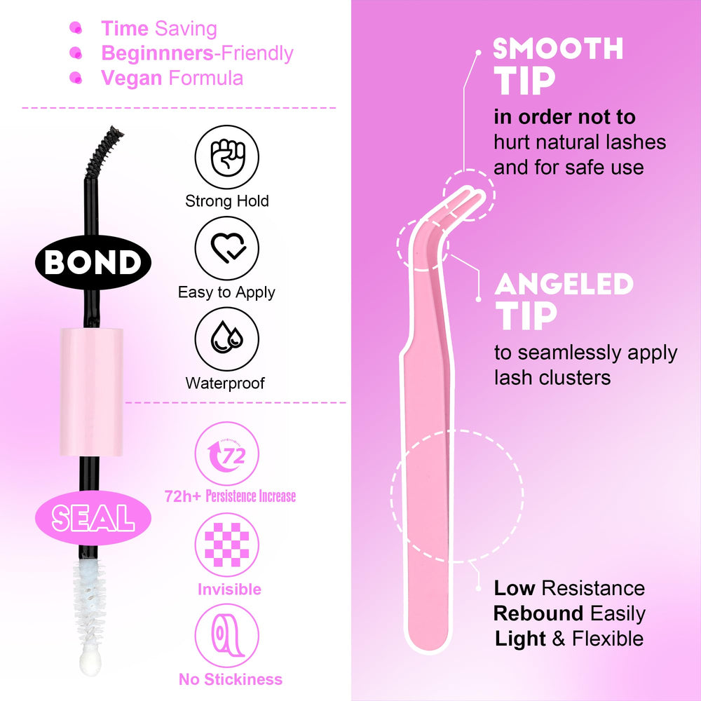 Pawotence lash tweezers guiding clusters during at-home lash extension
