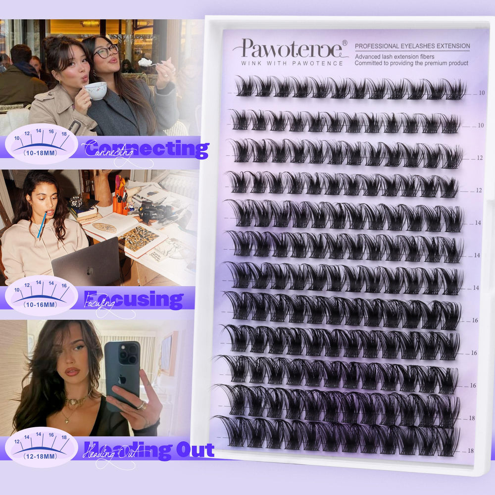 Pawotence lashes next to natural lashes for clear size comparison