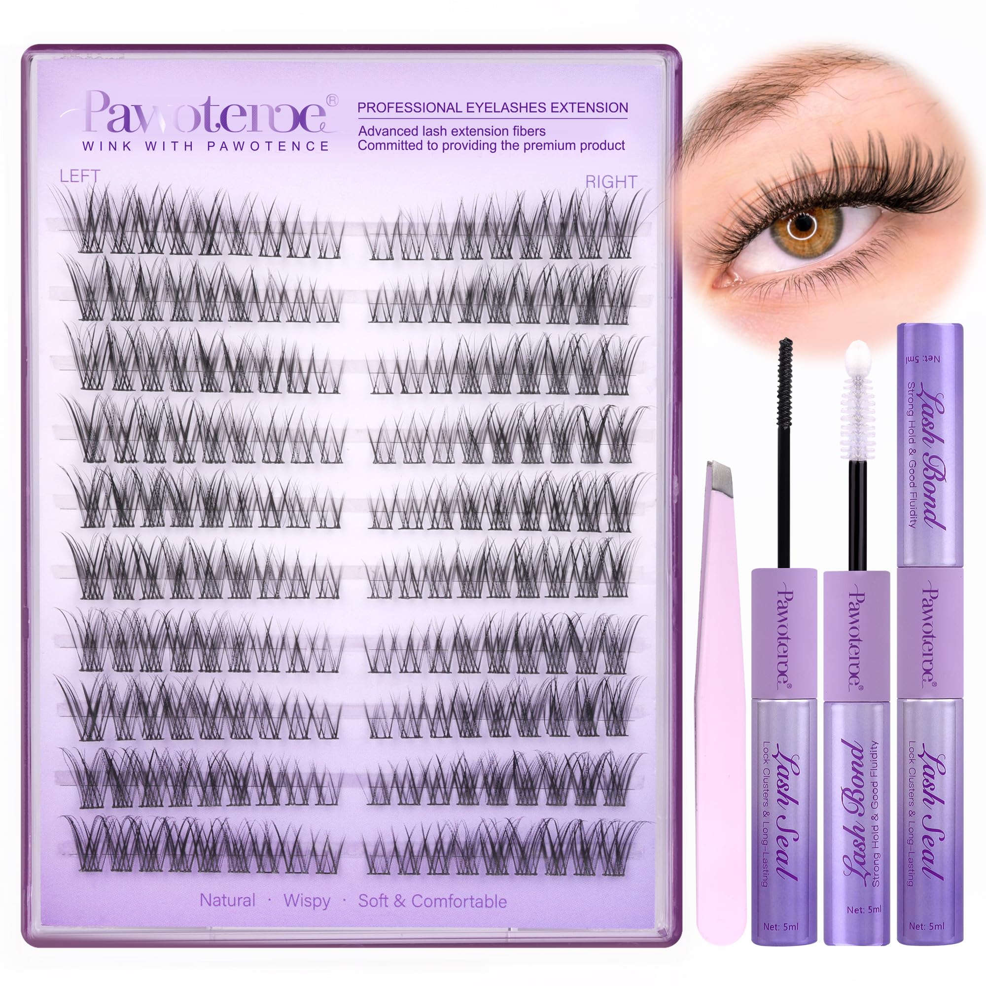 Pawotence Wispy Lash Clusters 180pcs for a natural cat-eye look at home.