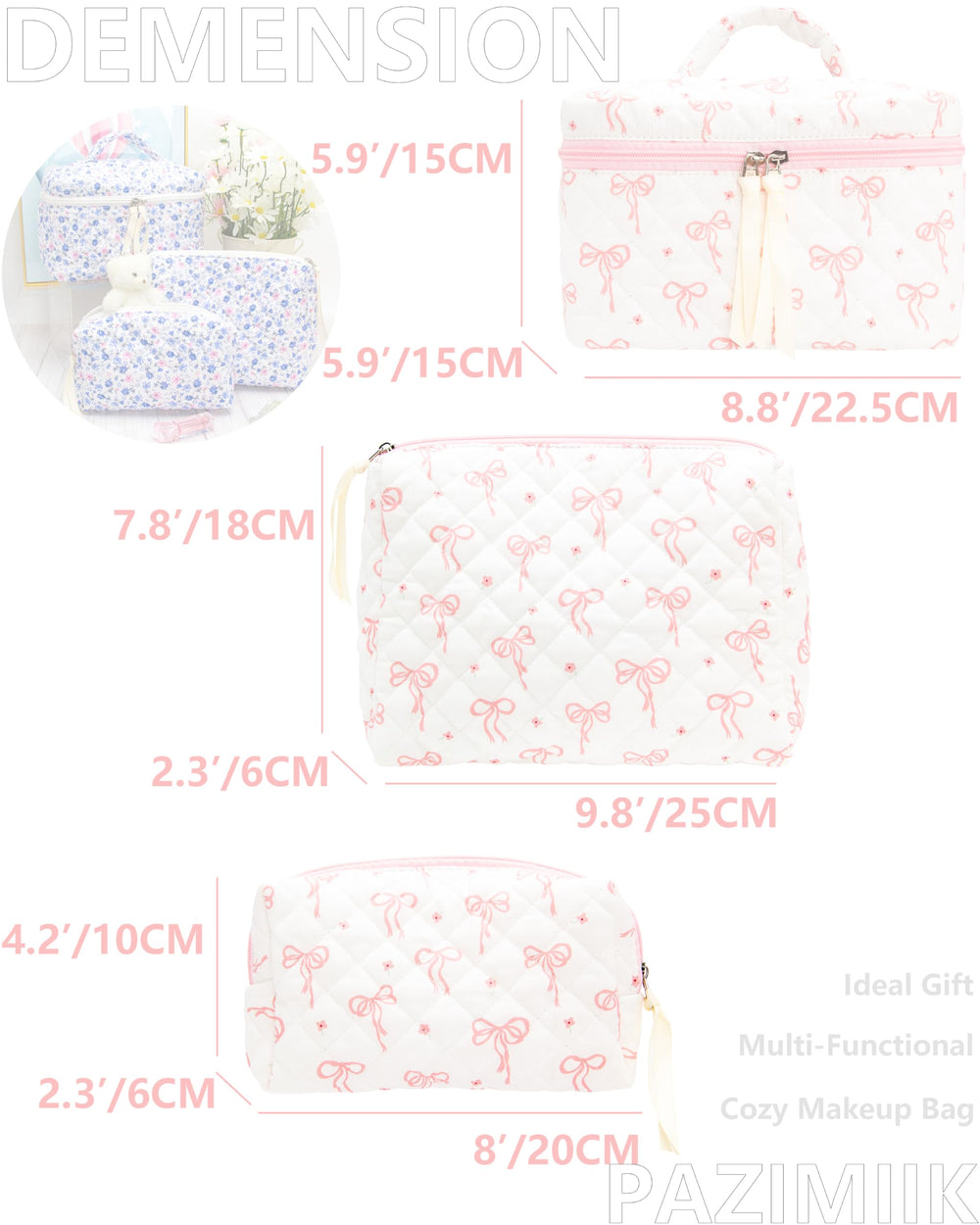 PAZIMIIK interior mesh pocket for brushes and small items inside the makeup bag.