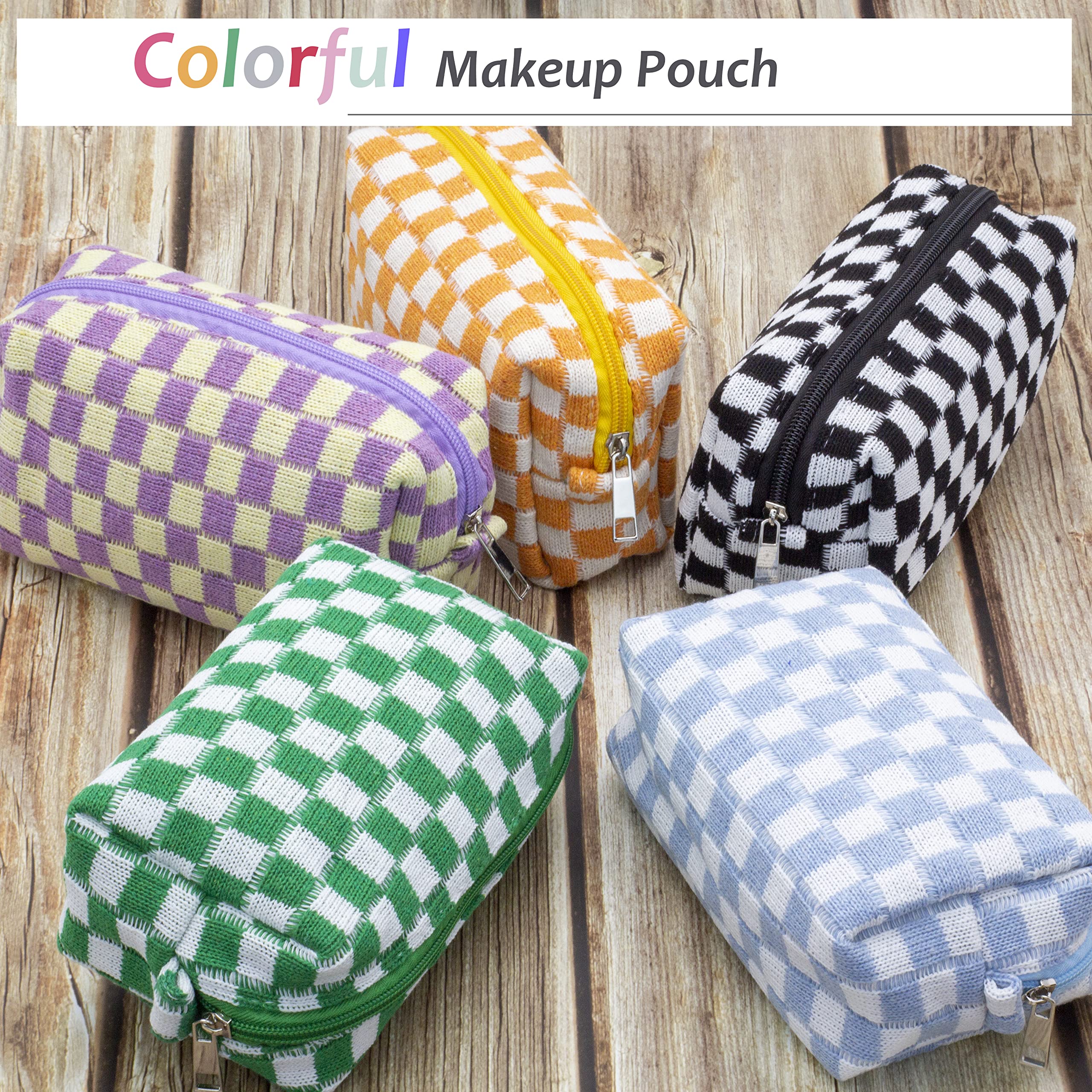 PAZIMIIK checkered makeup bag blue gift-ready for a thoughtful present