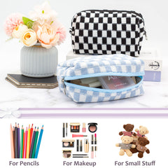 PAZIMIIK checkered makeup bag blue lightweight easy to carry in any bag