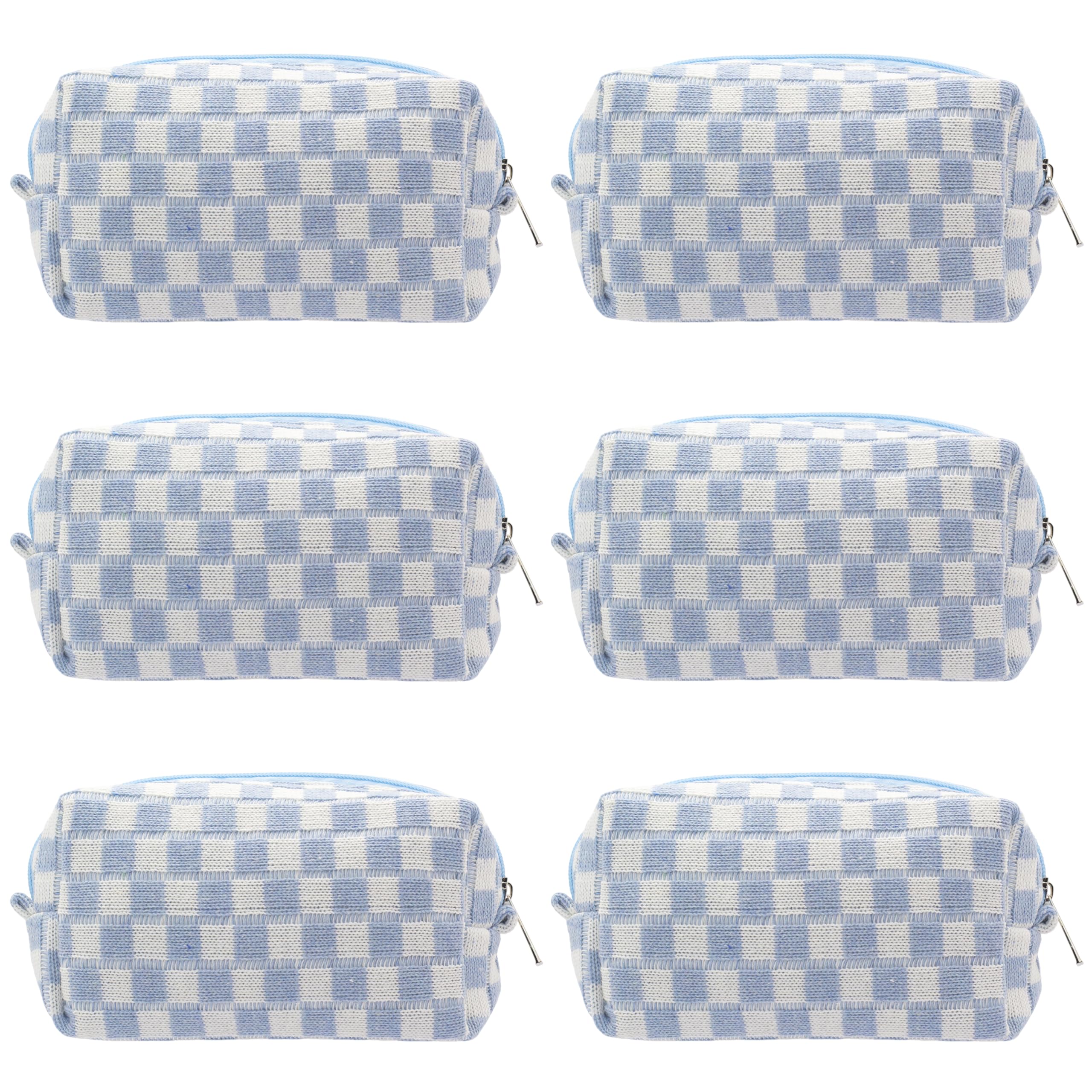 PAZIMIIK checkered makeup bag blue stand-up for quick access on the go