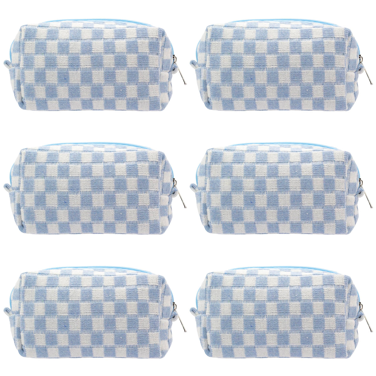 PAZIMIIK checkered makeup bag blue stand-up for quick access on the go