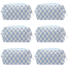 PAZIMIIK checkered makeup bag blue stand-up for quick access on the go