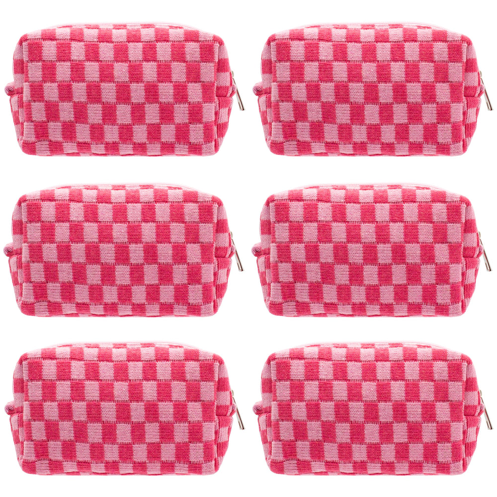 PAZIMIIK checkered makeup bag with flat bottom for upright display