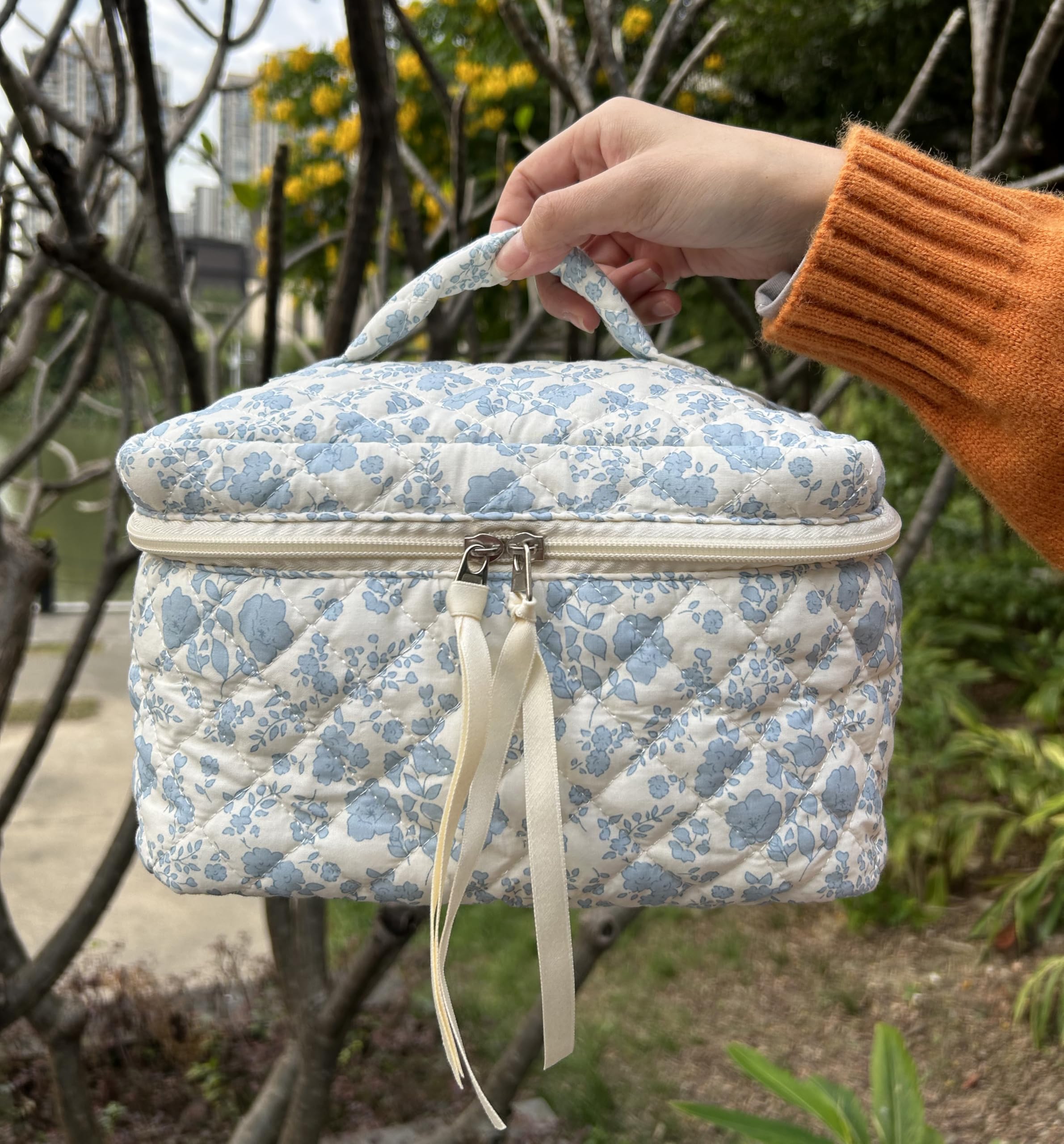 PAZIMIIK cotton makeup bag little flower blue color adds cheerful style