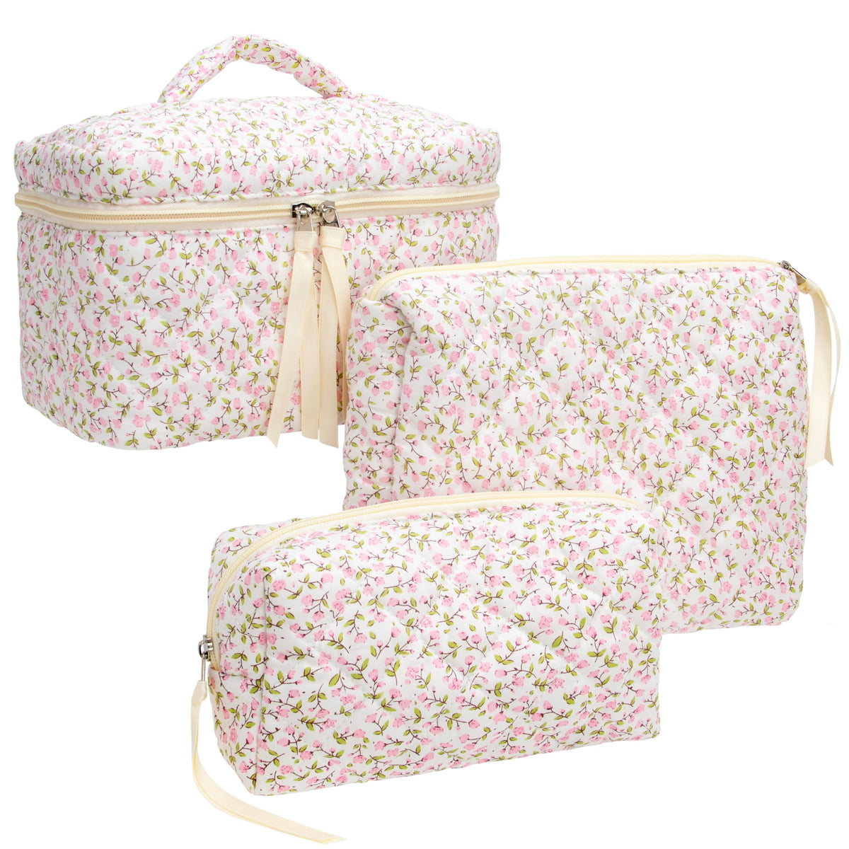 PAZIMIIK makeup bag set large front view shows quilted exterior for stylish travel organization.