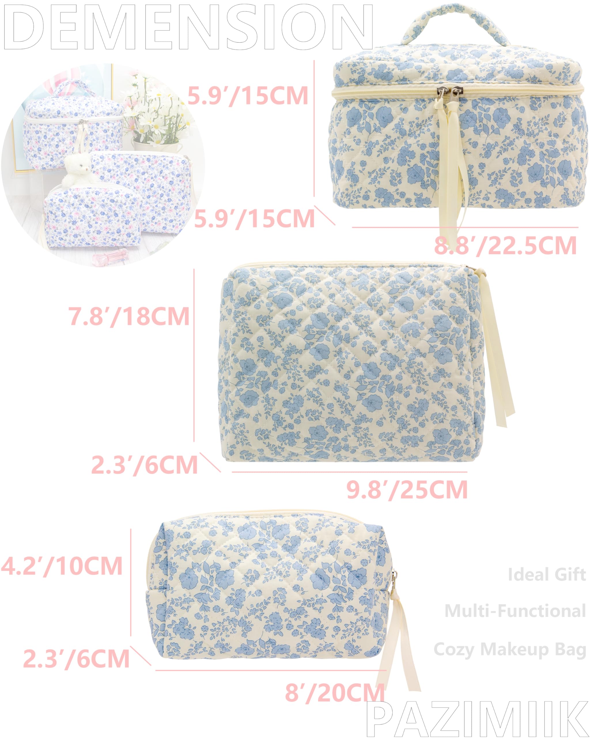 PAZIMIIK makeup bag soft cotton exterior – silky feel and durable everyday use.