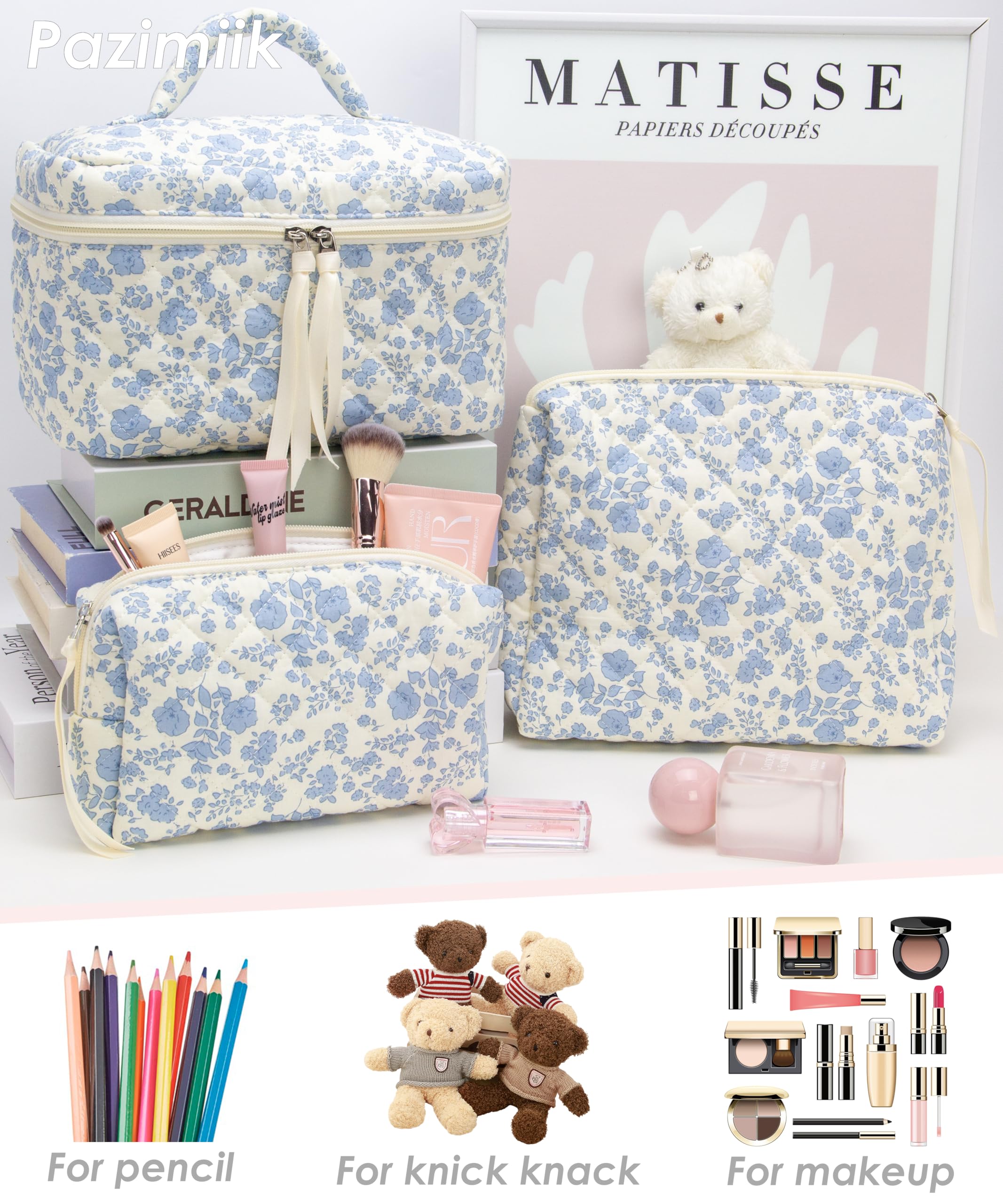 PAZIMIIK makeup bag trio – versatile travel set for weekends and gym sessions.