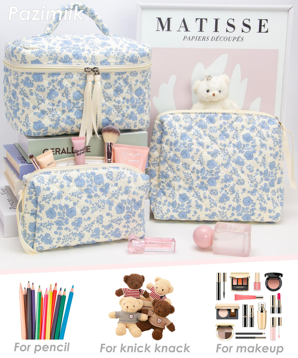 PAZIMIIK makeup bag trio – versatile travel set for weekends and gym sessions.