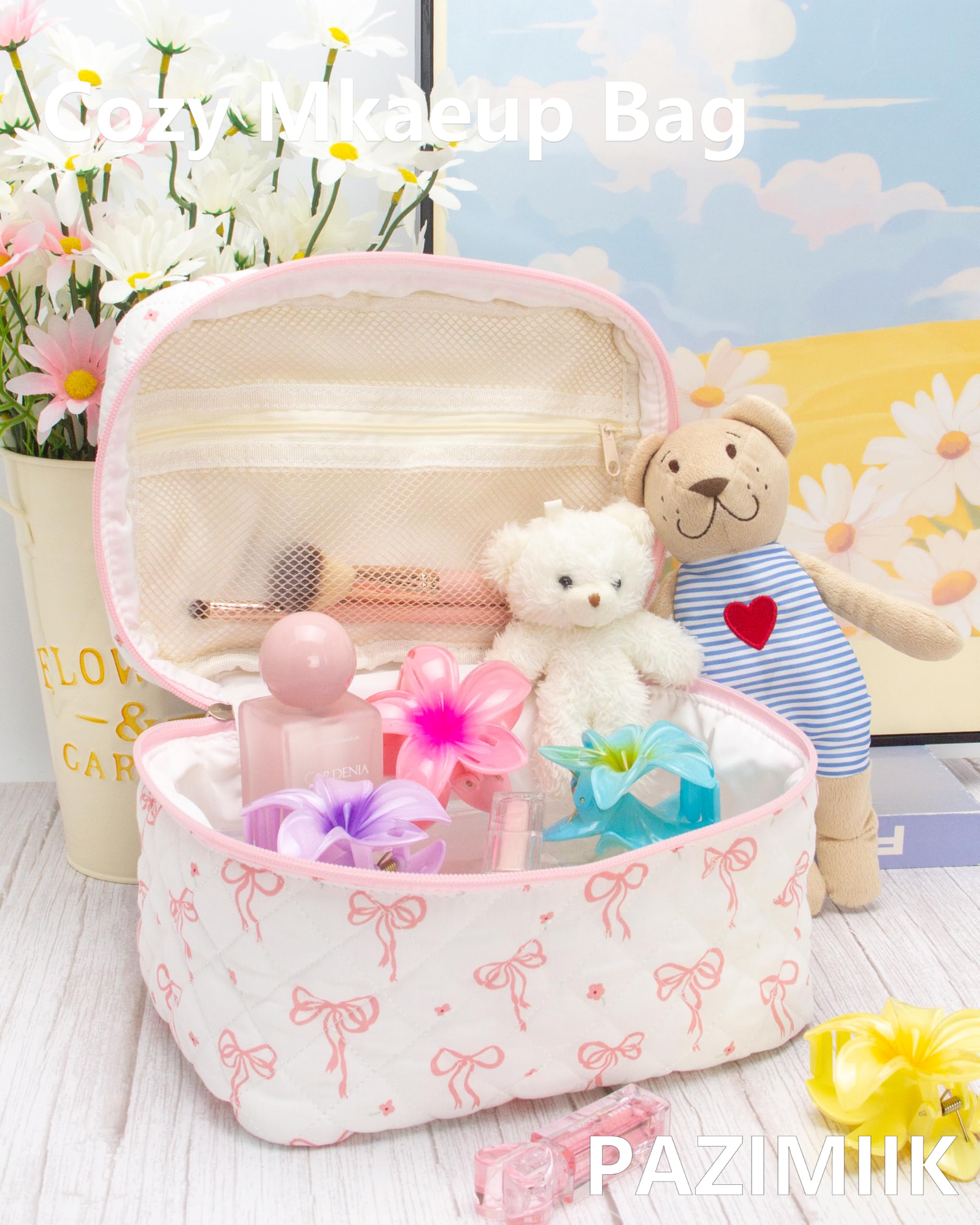 PAZIMIIK Quilted Makeup Bag main compartment provides ample space for cosmetics on the go