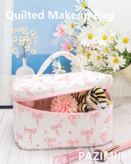 PAZIMIIK Quilted Makeup Bag mesh pocket keeps brushes and small items neatly accessible