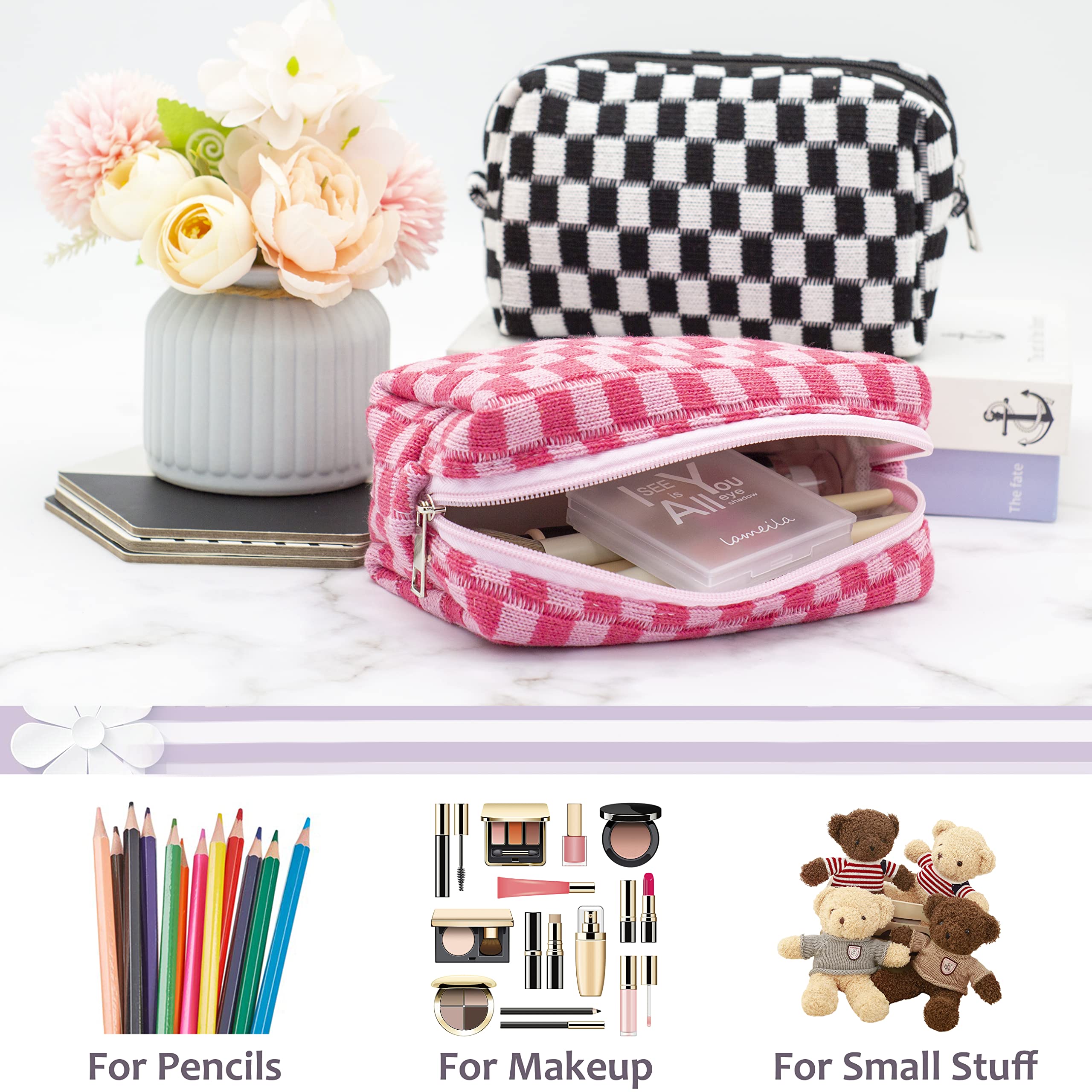 PAZIMIIK single-compartment makeup bag in hot pink for easy access