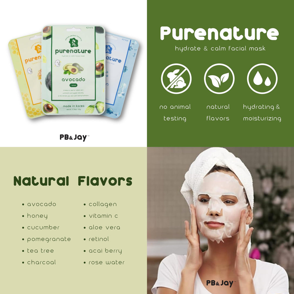 PB&JAY Purenature acai-berry mask sheet close-up for soothing hydration