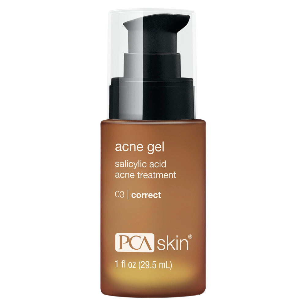PCA SKIN Acne Gel Pump demonstrates fast-acting blemish relief on skin.