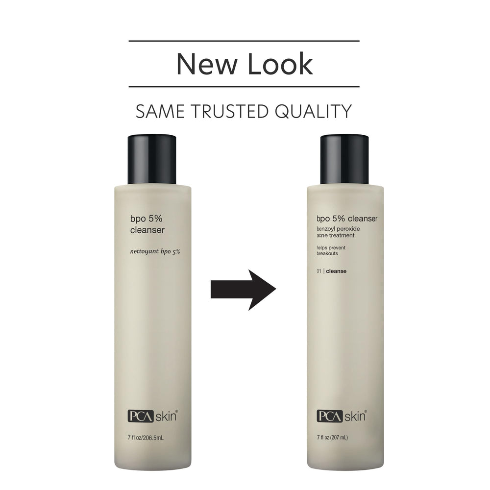 PCA SKIN benzoyl peroxide face wash closeup bottle highlights clarifying action for acne-prone skin.