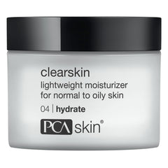 PCA SKIN Clearskin lightweight moisturizer jar shows quick-absorbing hydration for oily skin.