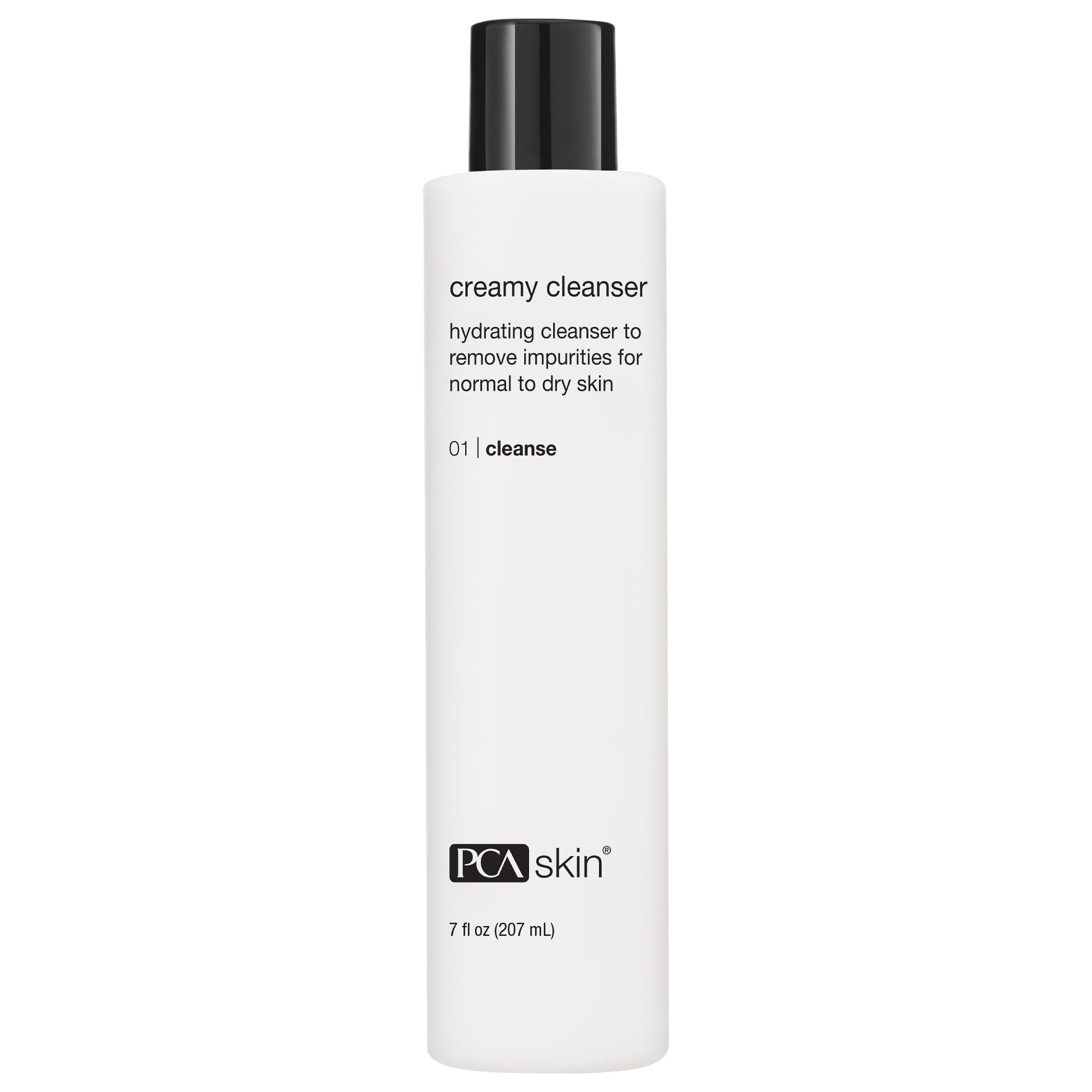 PCA SKIN Creamy Moisturizing Face Cleanser bottle showing gentle hydration for dry skin.