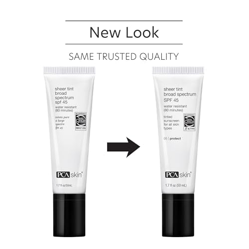 PCA SKIN Sheer Tinted Sunscreen SPF 45 label close-up communicates broad spectrum protection.