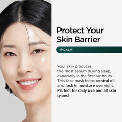 P.CALM Barrier Cycle mask packaging shows easy 30-day supply and Korean skincare promise.