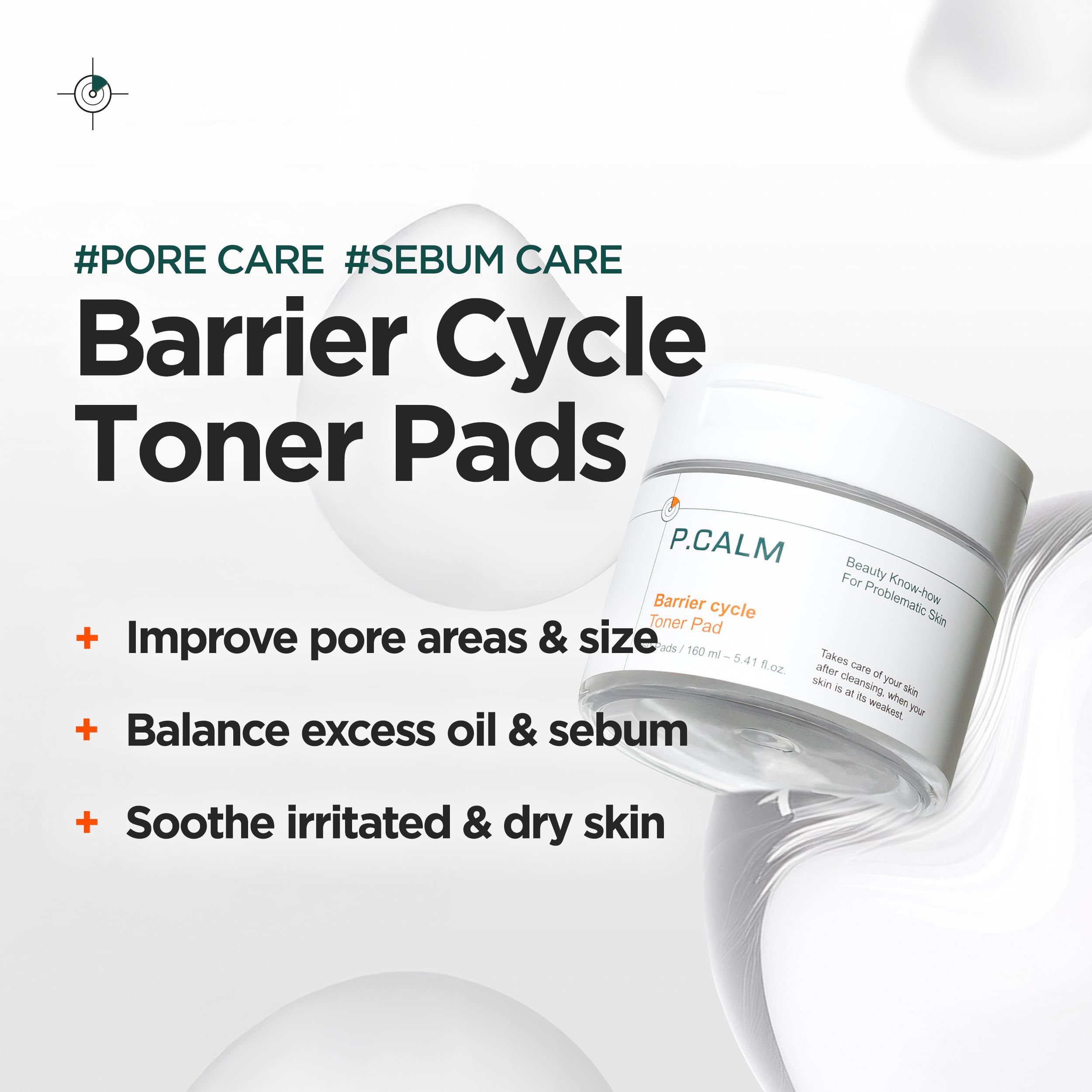 P.CALM Barrier Cycle Toner Pad embossed side close-up illustrating gentle exfoliation.