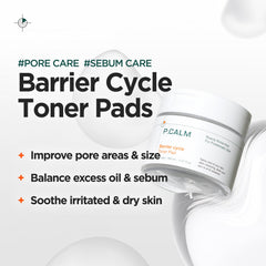 P.CALM Barrier Cycle Toner Pad embossed side close-up illustrating gentle exfoliation.