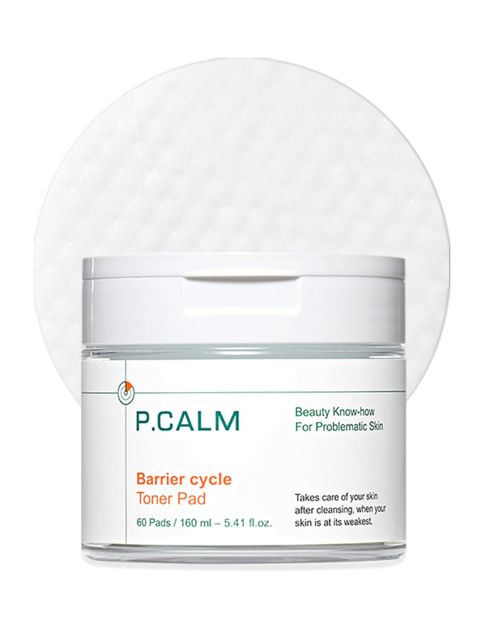 P.CALM Barrier Cycle Toner Pad packshot showing vegan Korean toner pads for sensitive skin.