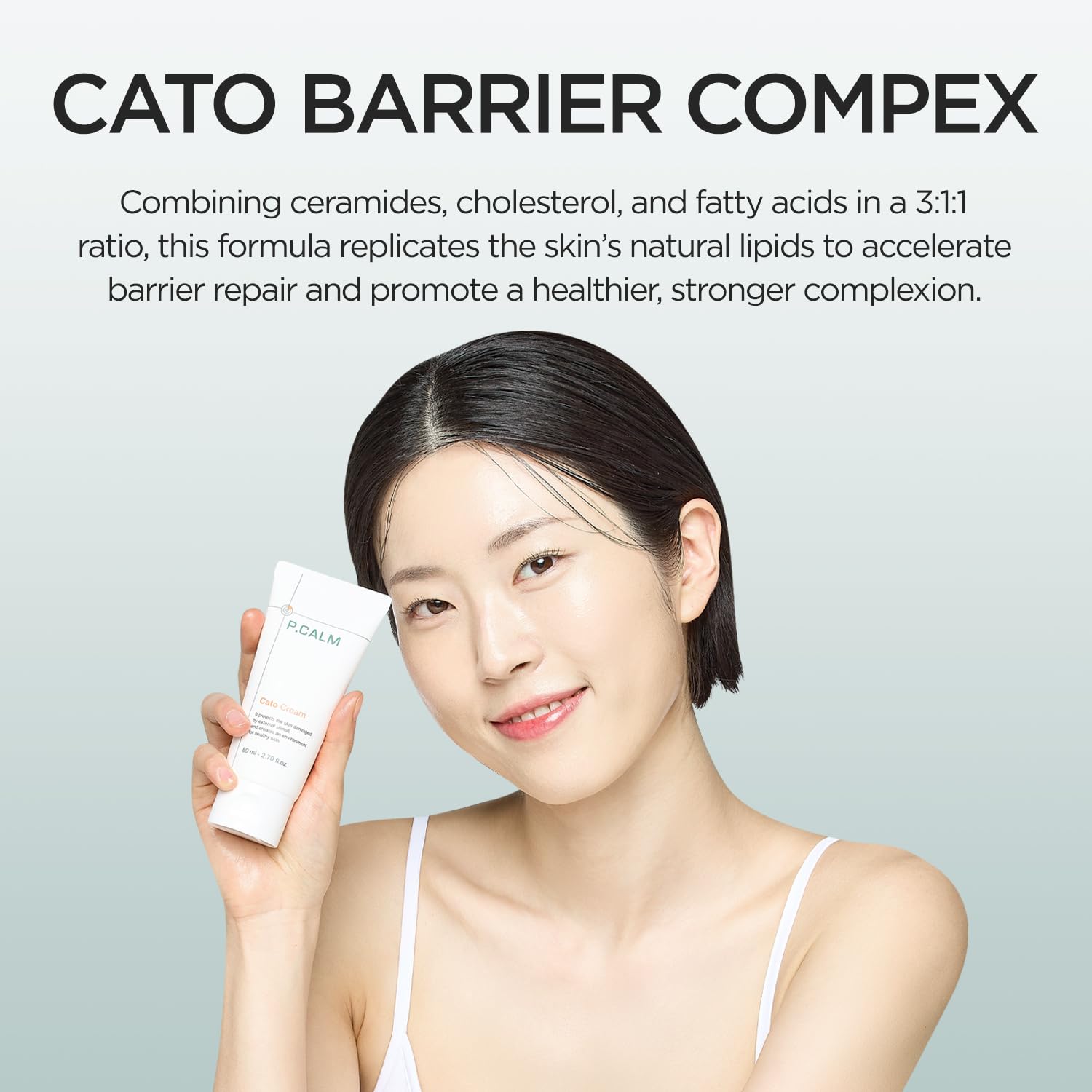 P.CALM Cato Cream on cheek reveals dewy, lasting hydration