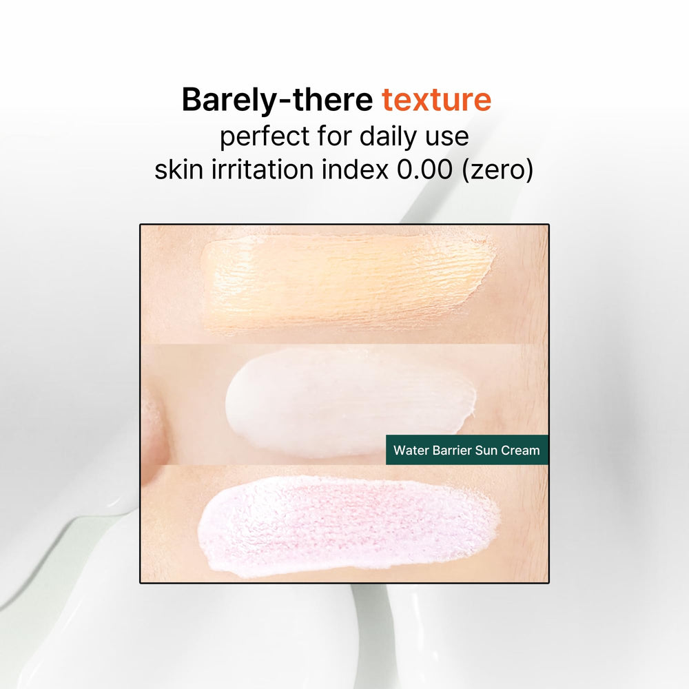 P.CALM Water Barrier Sun Cream ingredients highlight aloe and ceramides.