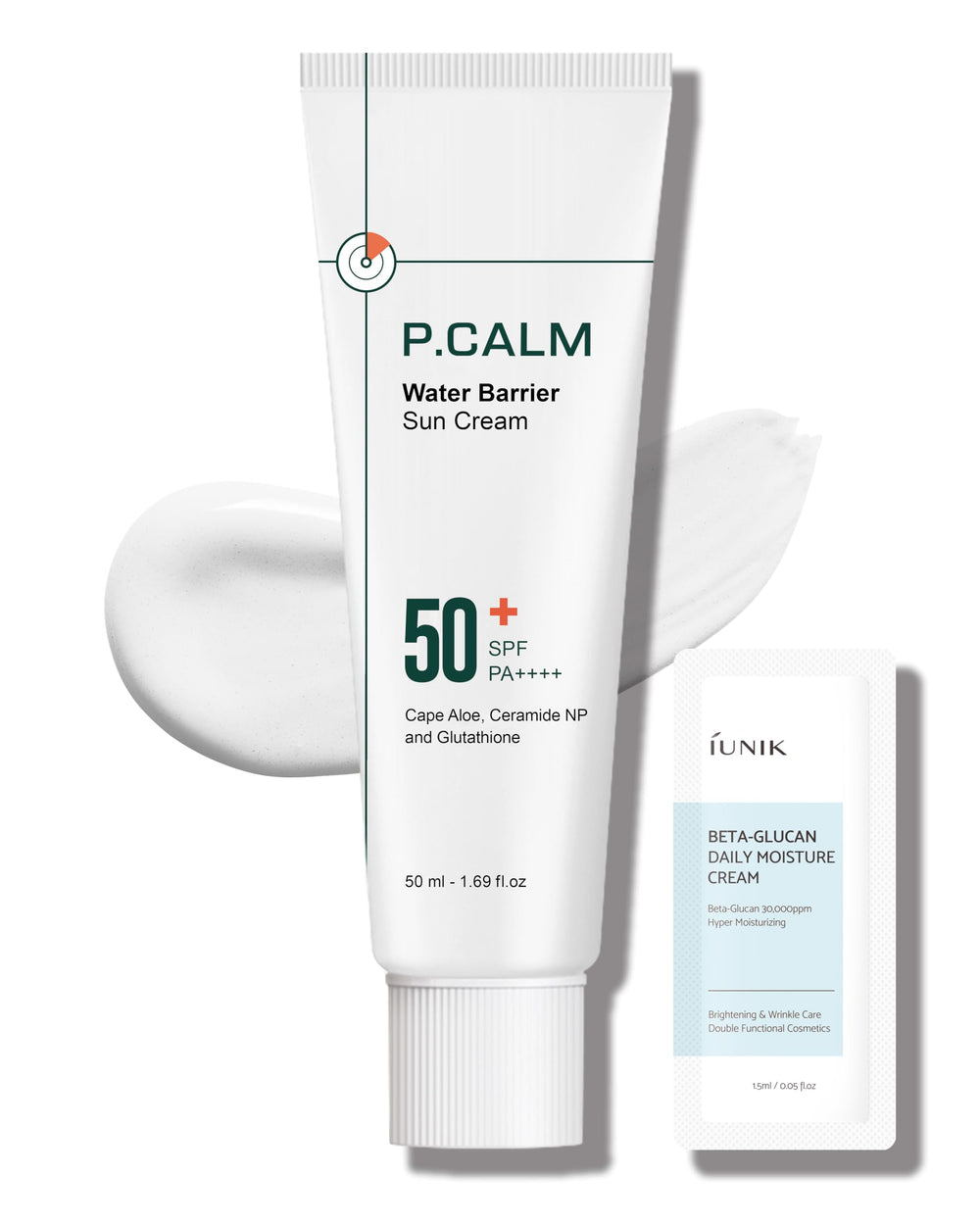 P.CALM Water Barrier Sun Cream tube, smooth daily application with hydration.