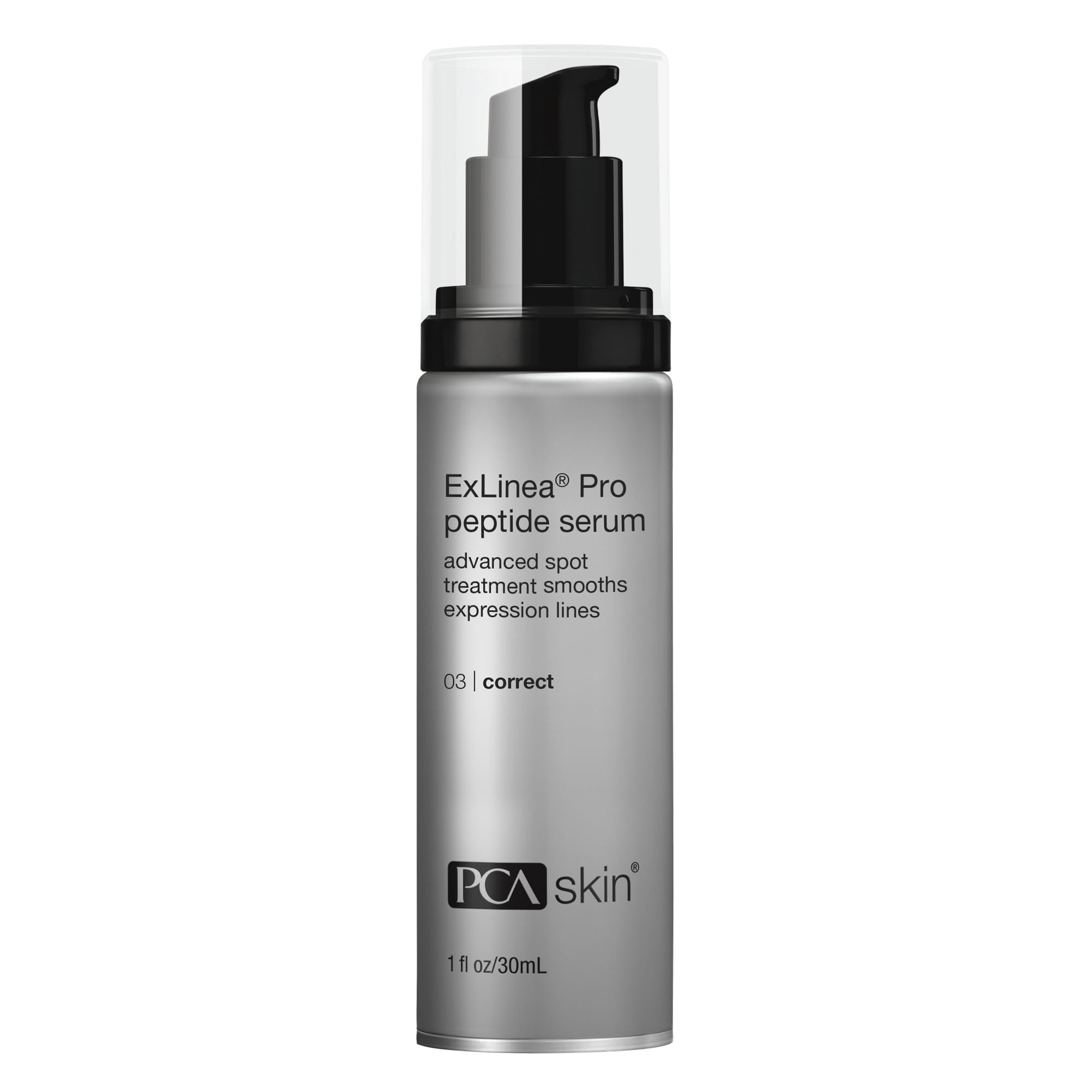 PCA SKIN ExLinea Pro serum bottle with pump for precise, mess-free application.