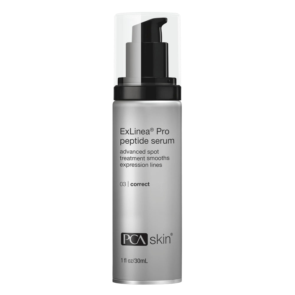 PCA SKIN ExLinea Pro serum bottle with pump for precise, mess-free application.