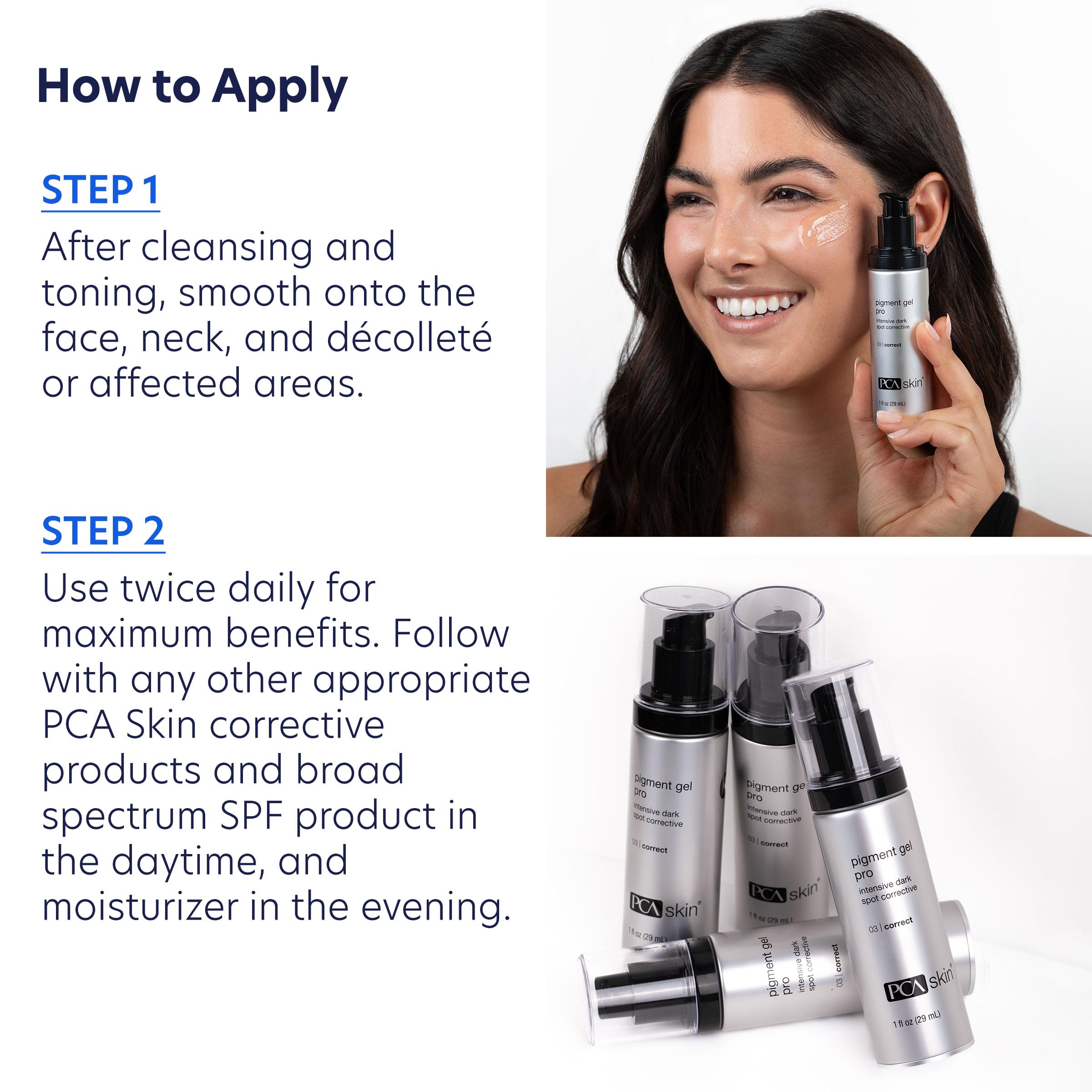 PCA SKIN Pigment Gel Pro on-face application demonstrates brightening effect.