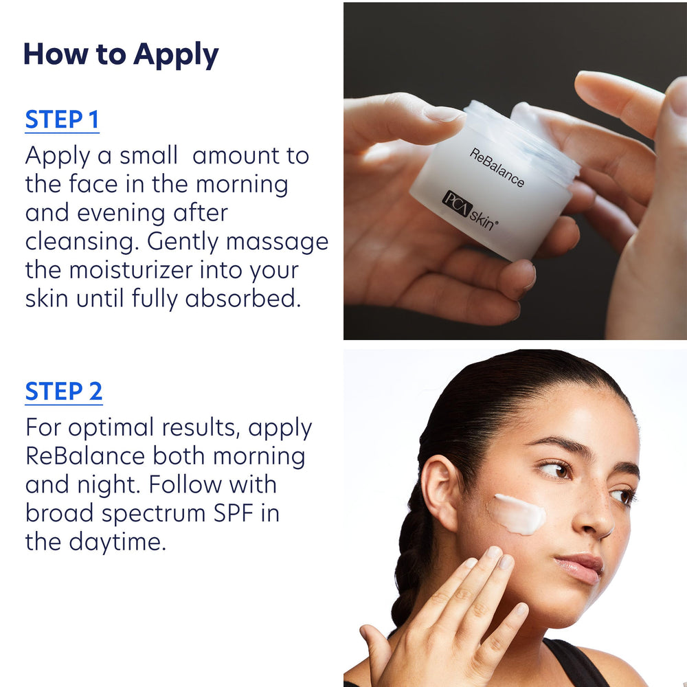 PCA SKIN ReBalance application routine visual illustrating morning skincare steps.