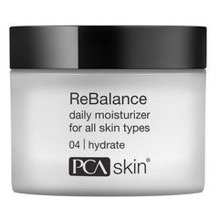 PCA SKIN ReBalance moisturizer jar front showing creamy hydration for sensitive skin.