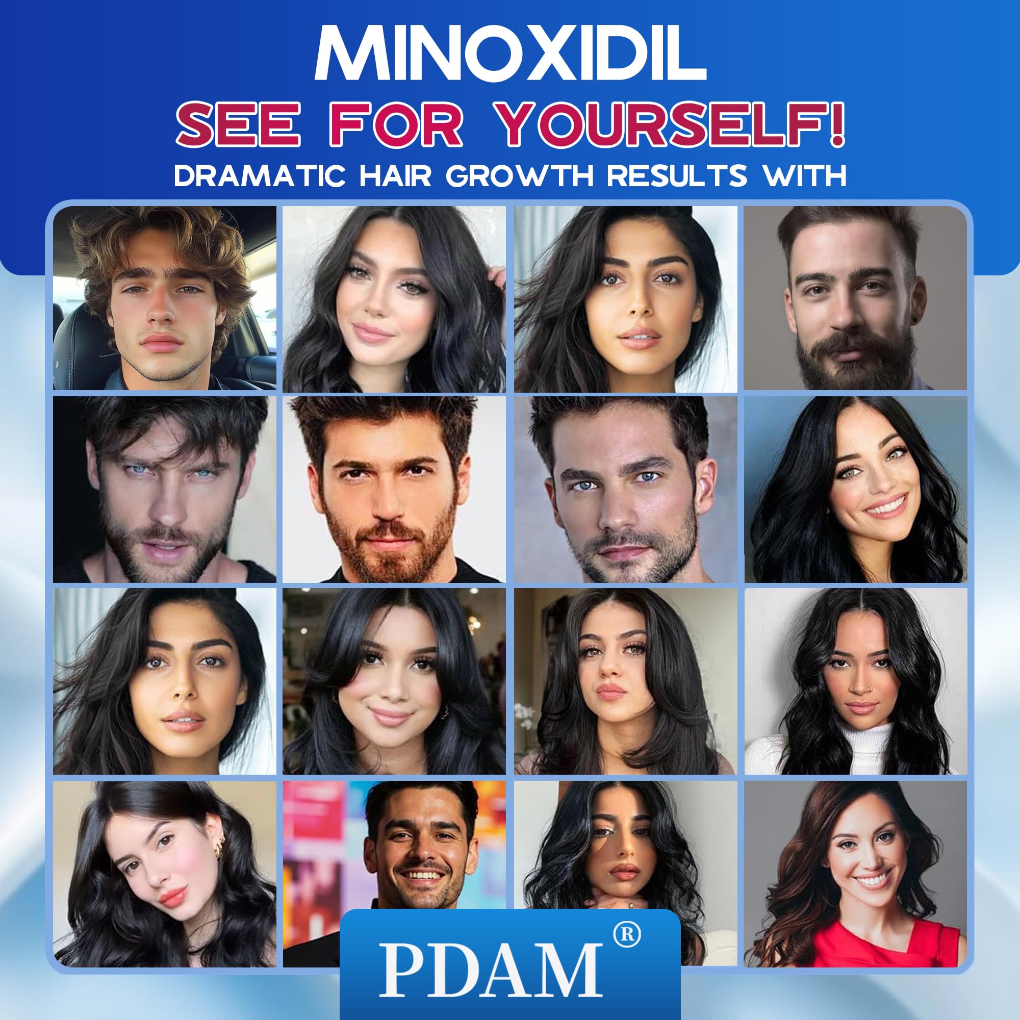 Pdam minoxidil-foam-non-greasy-residue label communicates a clean scalp experience.