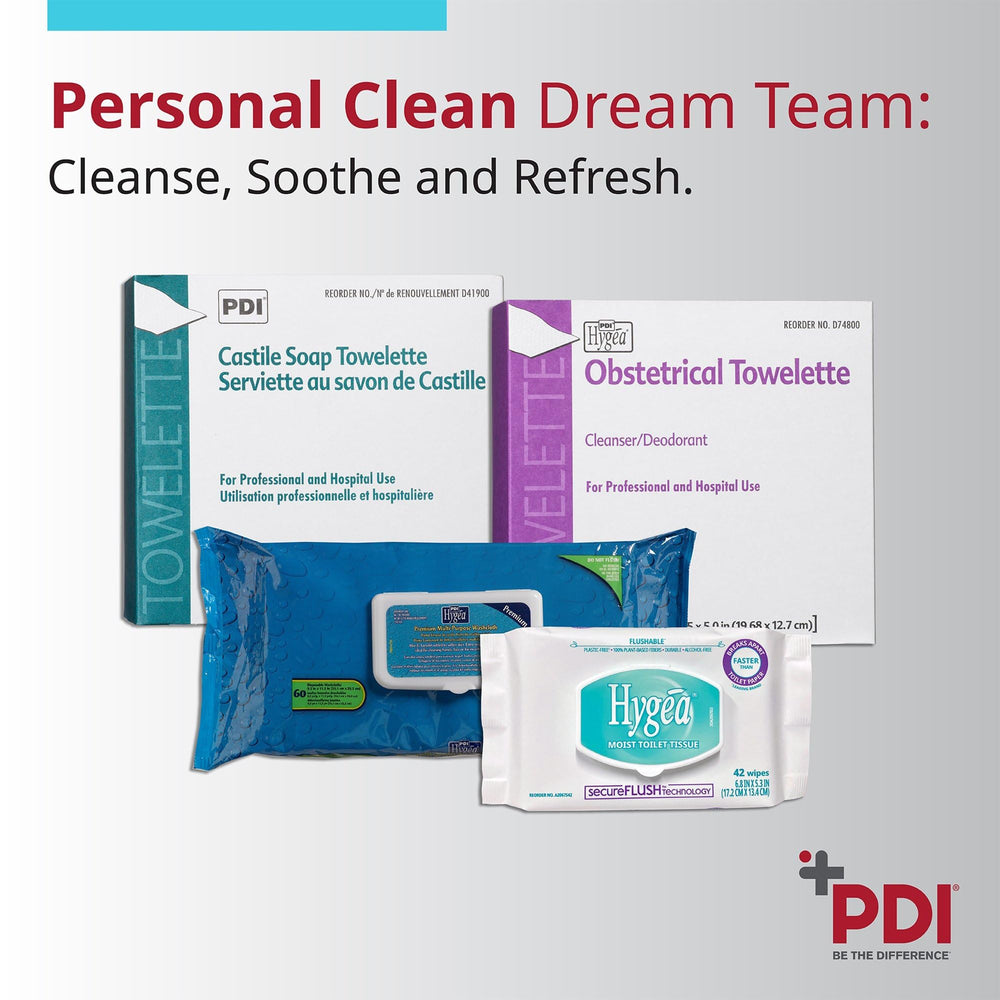 PDI Castile Soap Towelette coconut oil emulsion provides moisturizing cleansing.