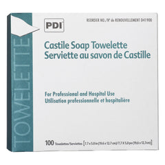 PDI Castile Soap Towelette premoistened wipe close-up highlighting gentle cleansing.