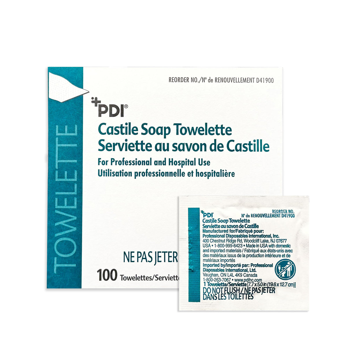 PDI Castile Soap Towelettes box shows convenient on-the-go cleansing.