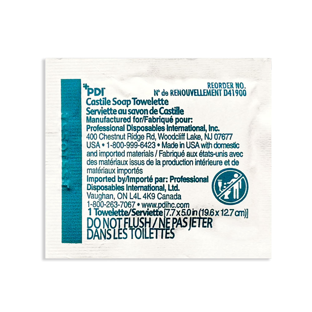 PDI Castile Soap Towelettes suitable for clean catch urine sample procedures.