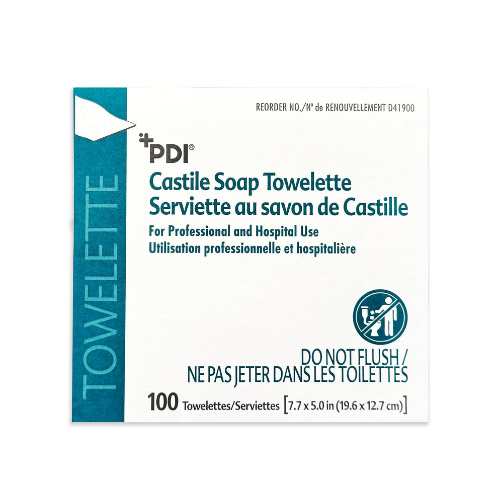 PDI Castile Soap Towelettes unfold to large cleansing surface.