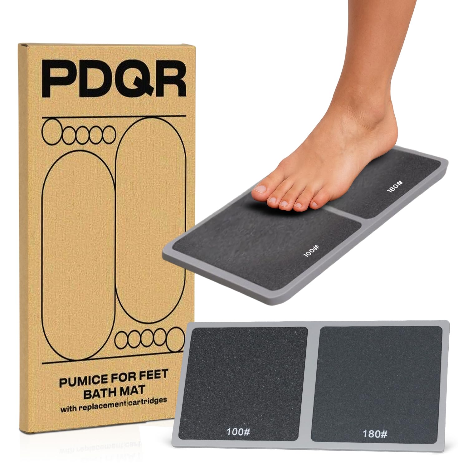 PDQR Premium Pumice Mat dual-grit feet for effortless exfoliation and smoother heels.