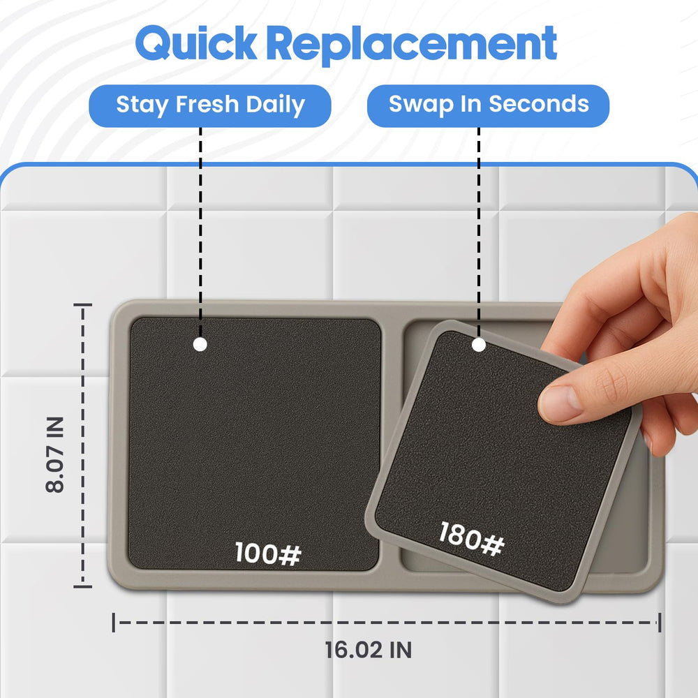 PDQR Premium Pumice Mat suction cups securing to bathroom tile.