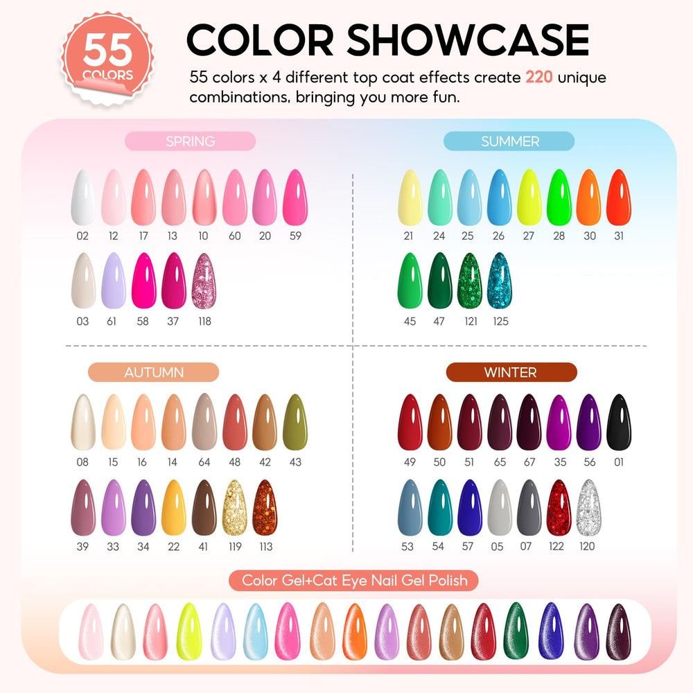 Peacecolor 55-color gel polish collection for versatile at-home nail art options