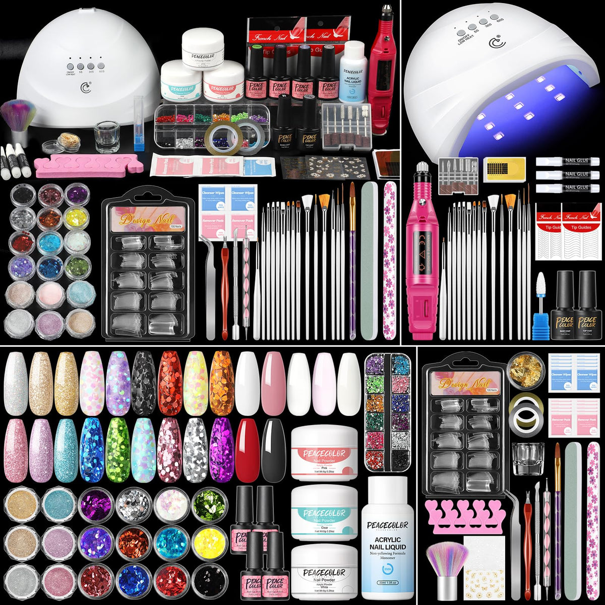 PEACECOLOR beginner acrylic nail kit overview for at-home salon use