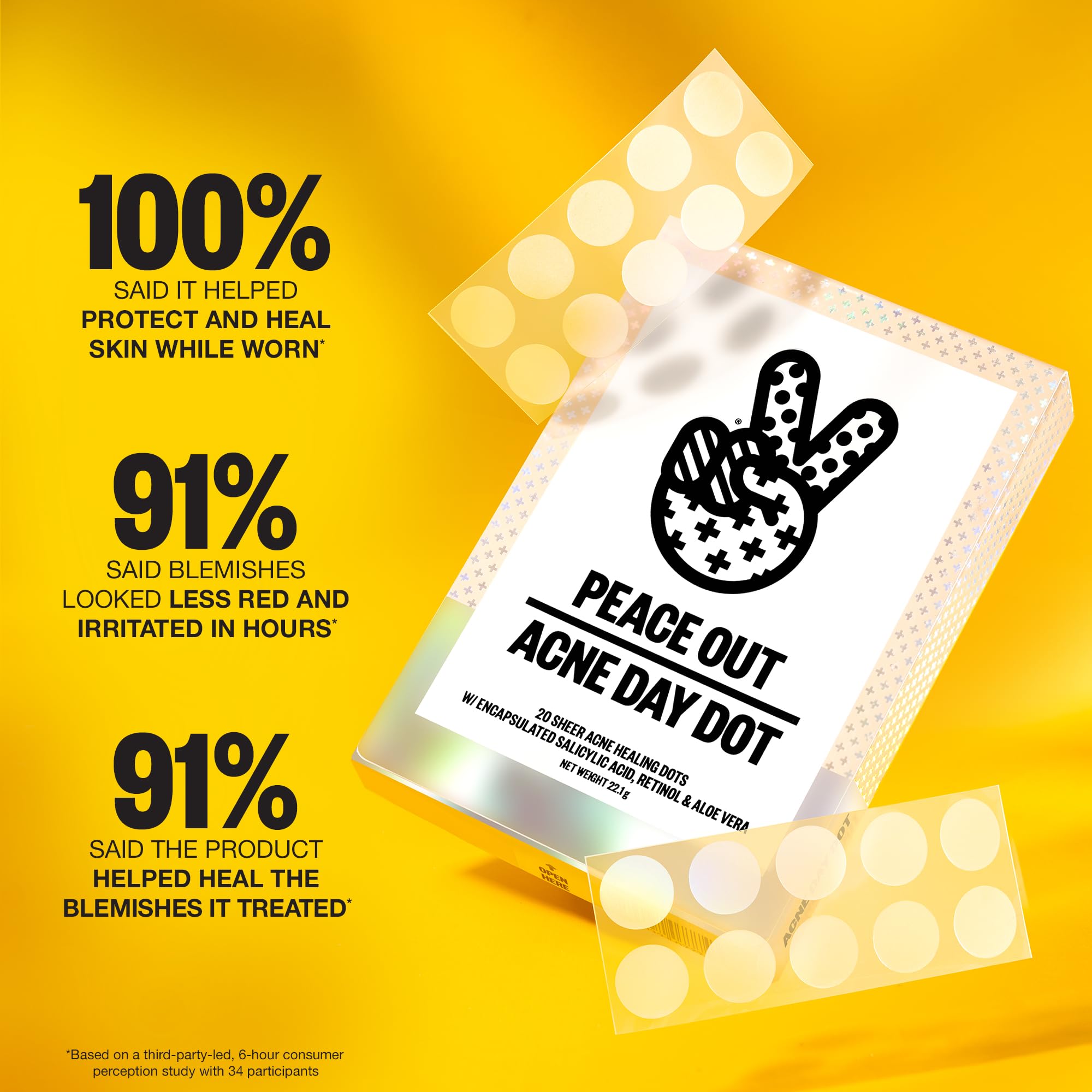 Peace Out Acne Day Dot closeup adhesive shows strong, comfortable stick.