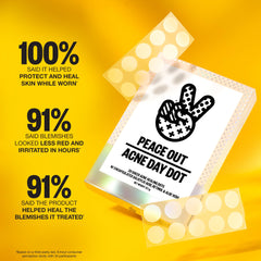 Peace Out Acne Day Dot closeup adhesive shows strong, comfortable stick.